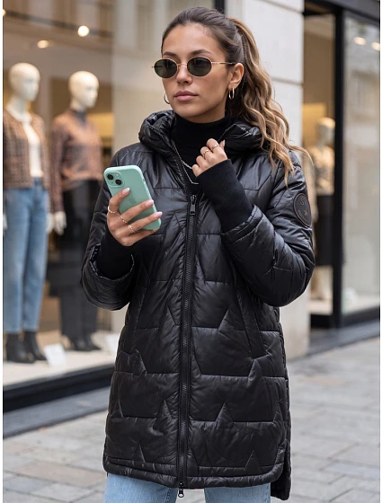 Dámska prešívaná prechodná bunda s kapucňou, čierna, FashionStreet TY5787