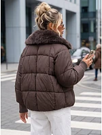 Dámska zimná prešívaná bunda s kožušinou, hnedá, FashionStreet TY5819