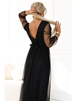 Dlouhé maxi šaty s rukávy a obálkovým výstřihem černé model 22045481 - numoco basic Dlouhé maxi šaty s rukávy a obálkovým výstřihem černé model 22045481 - numoco basic