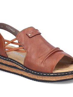 Pohodlné hnedé dámske sandále na platforme Rieker 62962-22