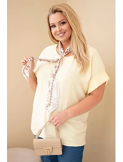 Dámská viskózová halenka pro model 22043082 s krátkým rukávem a ozdobným šátkem žlutá - K-Fashion