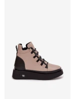 Kožené dámské kotníčkové boty na platformě s Béžové model 21712054 - Artiker Kožené dámské kotníčkové boty na platformě s Béžové model 21712054 - Artiker