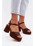 Dámské sandály na podpatku z eko semiše čokoládové model 21951411 - Boto