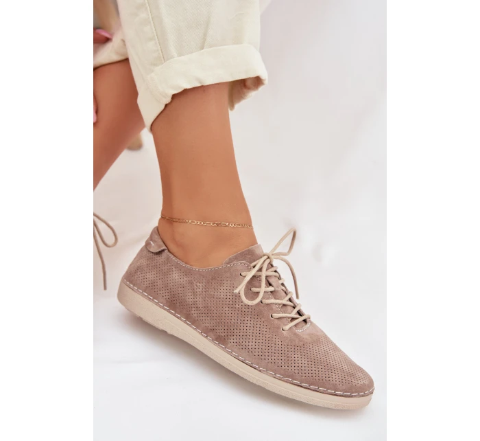 Dámské polobotky z přírodního semiše model 22013896 tmavě béžové - S.Barski Dámské polobotky z přírodního semiše model 22013896 tmavě béžové - S.Barski