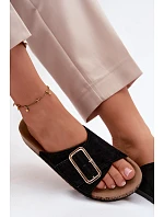 Kožené semišové dámské pantofle s přezkou černé model 22120816 - Boto