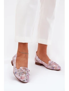 Ażurowe Baleriny Z Kokardką W Kwiaty Eko Zamszowe Multikolor Amepitrea