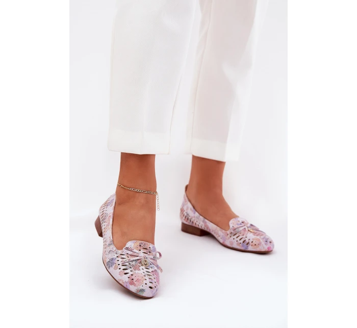 Ażurowe Baleriny Z Kokardką W Kwiaty Eko Zamszowe Multikolor Amepitrea