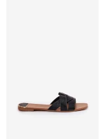 Płaskie Klapki Damskie Z Przeplatającymi Się Paskami Czarne Selaenor Płaskie Klapki Damskie Z Przeplatającymi Się Paskami Czarne Selaenor