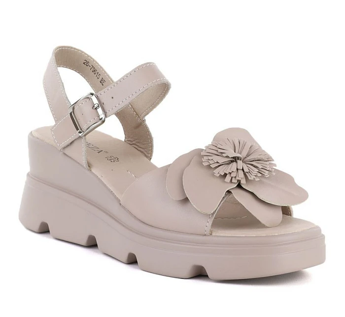 Dámské kožené sandály na platformě béžové model 22116393 - VINCEZA