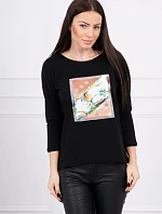 Blúzka s 3D grafikou vtáka čierna