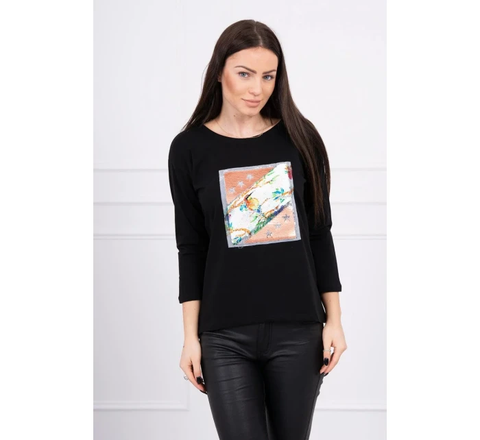 Blúzka s 3D grafikou vtáka čierna