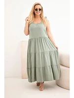 Dámské viskózové šaty na zavazovacích ramínkách khaki