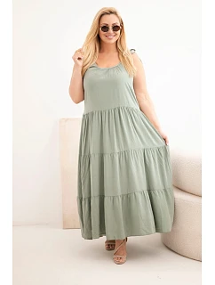 Dámské viskózové šaty na zavazovacích ramínkách khaki