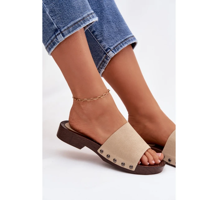 Dámské pantofle s přezkami na plochém podpatku Béžové Amelvessa