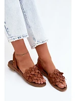 Kožené sandály na nízkém podpatku Zazoo 40468 Hnědé