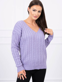 Pletený sveter s výstrihom do V vo fialovej farbe