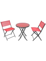 BALKÓNOVÝ NÁBYTOK SADA OKRÚHLY STÔL A 2 SKLADACIE STOLIČKY ČERVENÁ