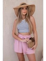 Viskózové šortky zavazované v pase pudrově růžová Viskózové šortky zavazované v pase pudrově růžová