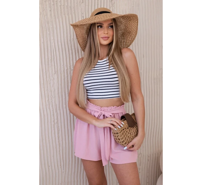 Viskózové šortky zavazované v pase pudrově růžová Viskózové šortky zavazované v pase pudrově růžová