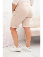 Dámske Plus veľkosť bavlnené šortky s opaskom svetlo béžová