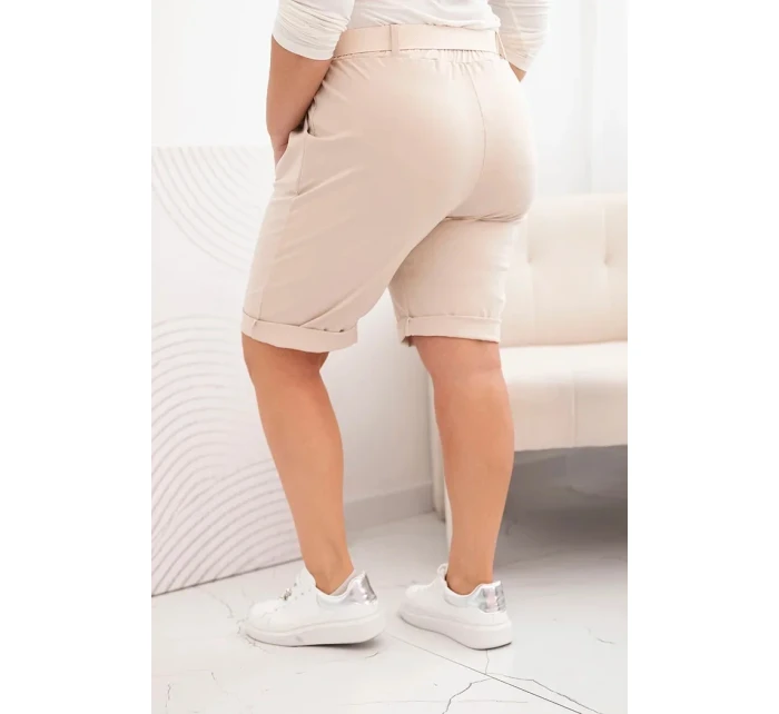 Dámske Plus veľkosť bavlnené šortky s opaskom svetlo béžová