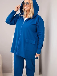 Dámská bavlněná souprava Plus Size s mikinou a kalhotami chrpově modrá