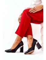 Skórzane Czółenka Lewski Wężowe 3117 Czarne