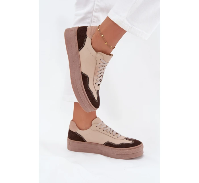 Kožené dámské tenisky na platformě model 21707354 béžové - Zazoo