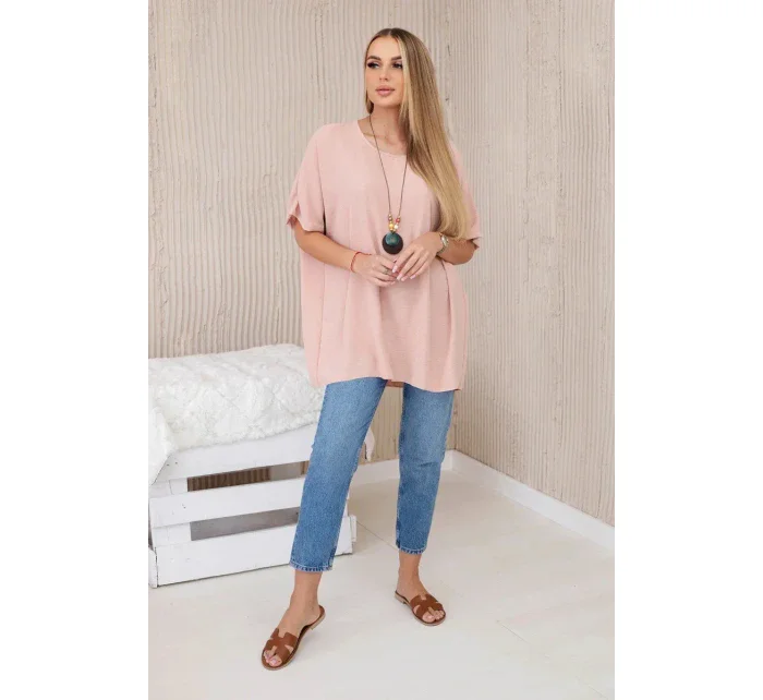 Blúzka nadrozmernej veľkosti s príveskom tmavo púdrovo ružovej farby Blúzka nadrozmernej veľkosti s príveskom tmavo púdrovo ružovej farby