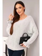 Svetr dámský z mohairu s nařasenými rukávy a výstřihem na zádech světlá šedá Svetr dámský z mohairu s nařasenými rukávy a výstřihem na zádech světlá šedá