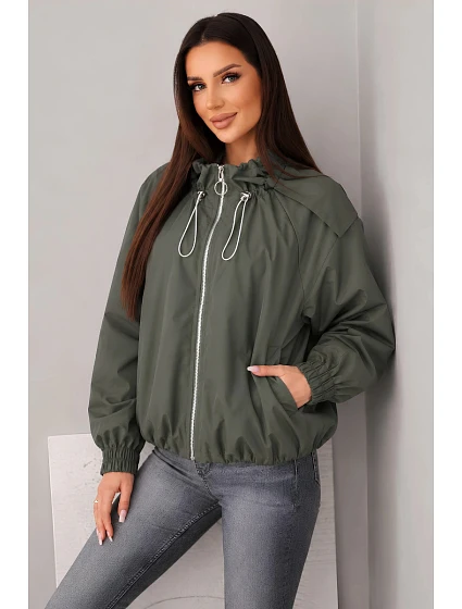 Dámská jarní bunda se stojáčkem a zipem khaki
