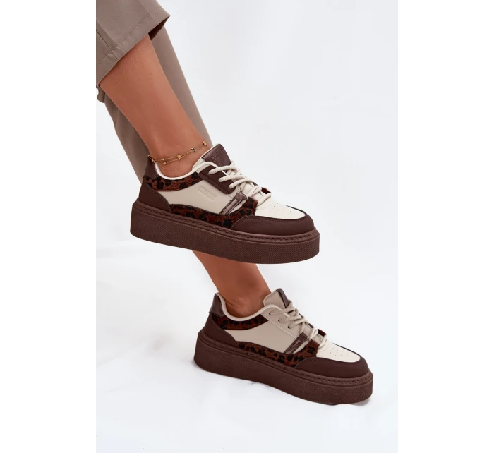 Damskie Sneakersy Na Platformie Big Star SS274356 Panterka Brązowo-Beżowe Damskie Sneakersy Na Platformie Big Star SS274356 Panterka Brązowo-Beżowe