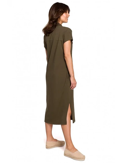 model 18003948 Safari šaty s kapsami a klopou khaki barva - BeWear model 18003948 Safari šaty s kapsami a klopou khaki barva - BeWear