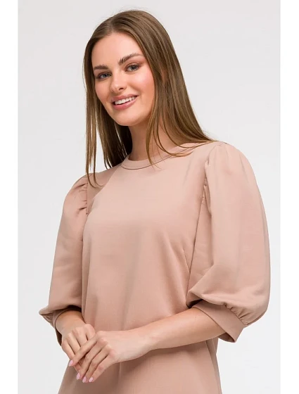 Šaty áčkového střihu s rukávy mocca model 21047139 - BeWear