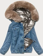 Svetlo modro-béžová obojstranná džínsová bunda pre prechodné obdobie (B9730-50012)