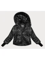 Krátká černá dámská bunda s stahovacími lemy model 19046699 - S'WEST Krátká černá dámská bunda s stahovacími lemy model 19046699 - S'WEST