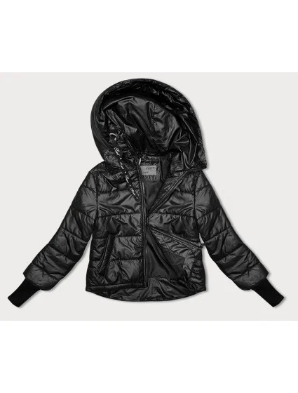 Krátká černá dámská bunda s stahovacími lemy model 19046699 - S'WEST Krátká černá dámská bunda s stahovacími lemy model 19046699 - S'WEST