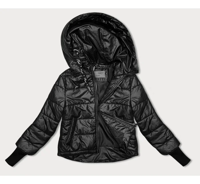 Krátká černá dámská bunda s stahovacími lemy model 19046699 - S'WEST Krátká černá dámská bunda s stahovacími lemy model 19046699 - S'WEST