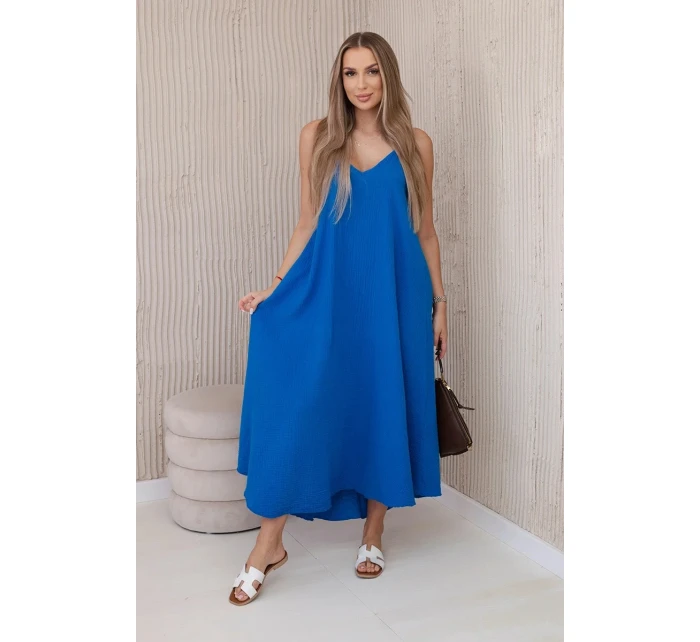 Mušelínové šaty na ramínka chrpově modrá