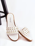 Damskie Skórzane Klapki Z Ozdobą Białe Brien