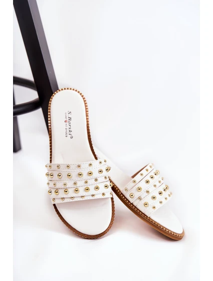 Damskie Skórzane Klapki Z Ozdobą Białe Brien Damskie Skórzane Klapki Z Ozdobą Białe Brien