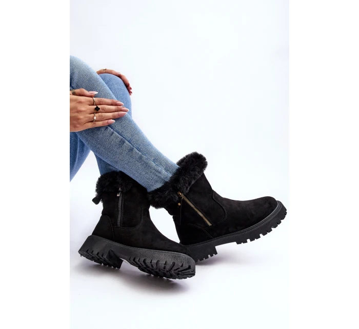 Botky Zamszové Dámské S Kožíškem Černá model 21635838 - EVENTO