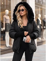 Dámska zimná prešívaná bunda s kožušinou, čierna, FashionStreet TY5995 Dámska zimná prešívaná bunda s kožušinou, čierna, FashionStreet TY5995