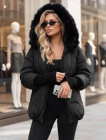 Dámska zimná prešívaná bunda s kožušinou, čierna, FashionStreet TY5995