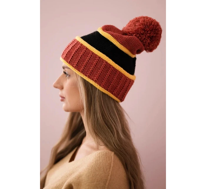 Dámska čiapka Kinga K297 červená+horčicová+čierna Dámska čiapka Kinga K297 červená+horčicová+čierna