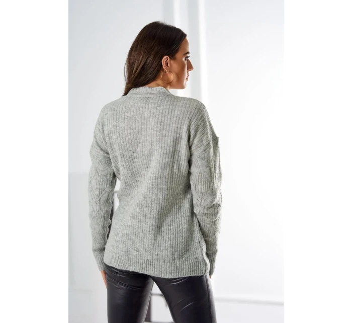 Svetr model 18970343 přes hlavu s módní vazbou šedý - K-Fashion Svetr model 18970343 přes hlavu s módní vazbou šedý - K-Fashion