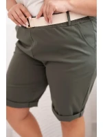 Dámské bavlněné šortky Plus Size s páskem khaki