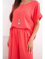 Dámsky viskózový set blúzky s krátkym rukávom a širokých nohavíc malinová