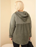 Dámská bavlněná mikina Plus Size s kapucí a knoflíky khaki