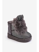 Dziecięce Śniegowce Ocieplane Futerkiem Z Uszkami Szare Betty Dziecięce Śniegowce Ocieplane Futerkiem Z Uszkami Szare Betty